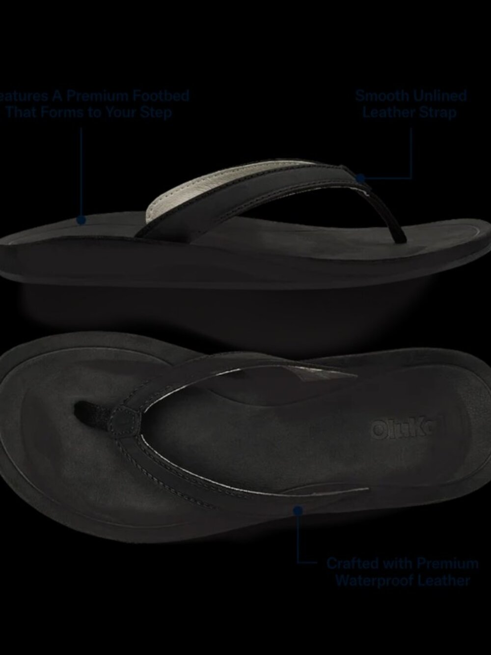 OluKai Southshore Women’s Waterproof Leather Sandals in Black (size 9)